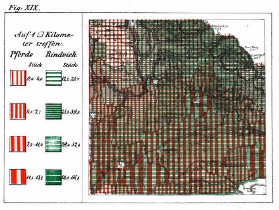 One of the earliest surviving examples of a bivariate color map, an 1874 map of land use from Bavarian statistician Georg Mayr